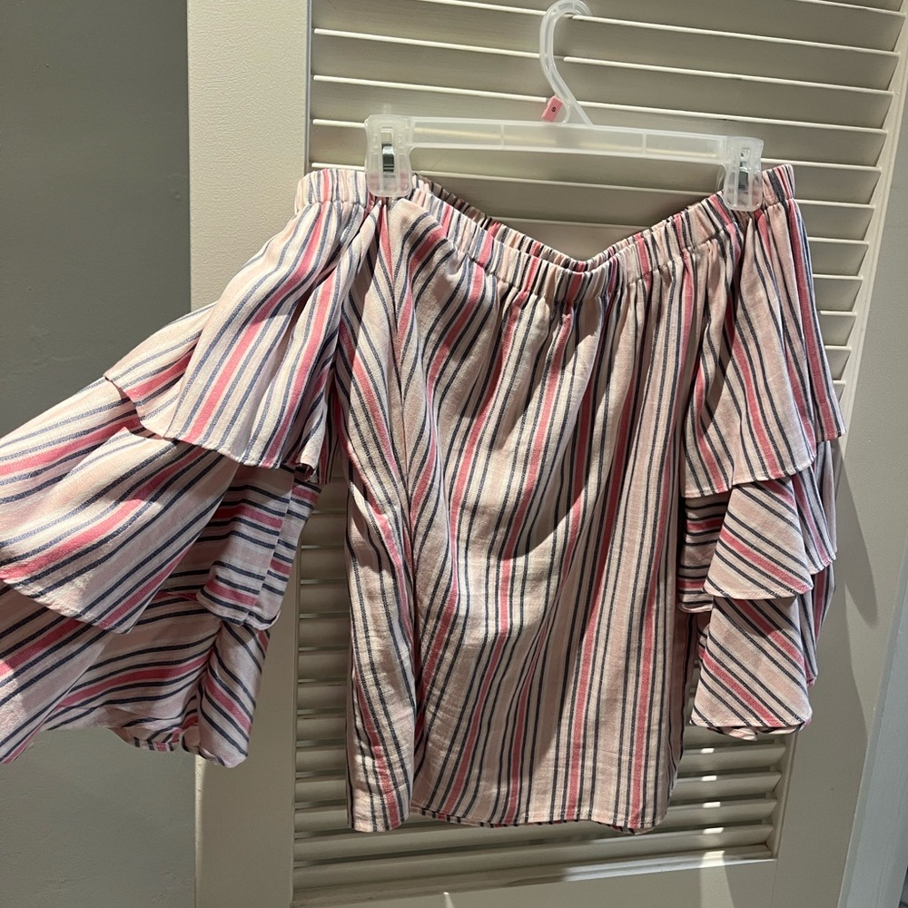Striped Off-Shoulder Ruffle Shirt